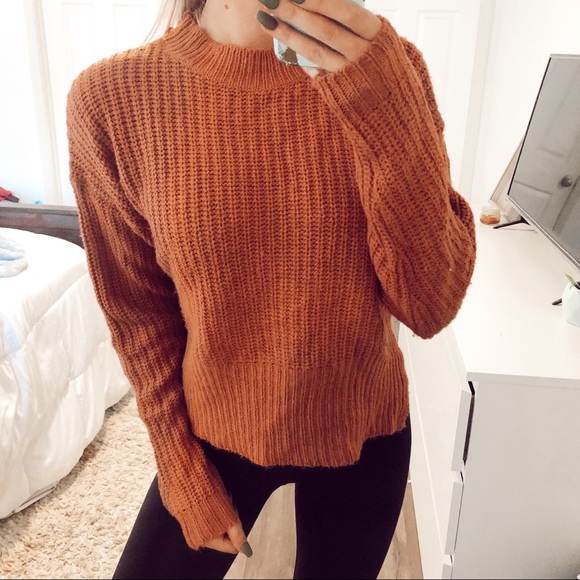 Love Culture Sweaters - Pink Orange Knot Mock Neck Sweater
